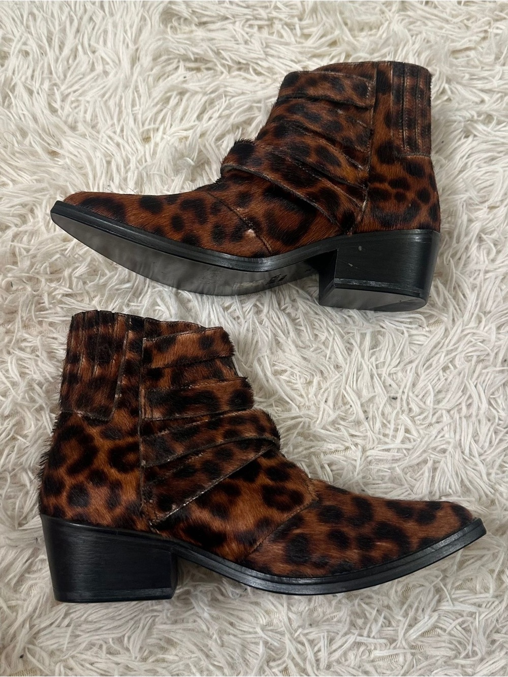 TOGA PULLA Four Buckle Leopard Pony Hair Western Bootie size 38 - Picture 5 of 8